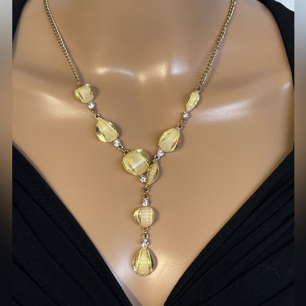 Elegance Gold-Tone Champagne Glass Drop Necklace Rhinestone Y-Necklace